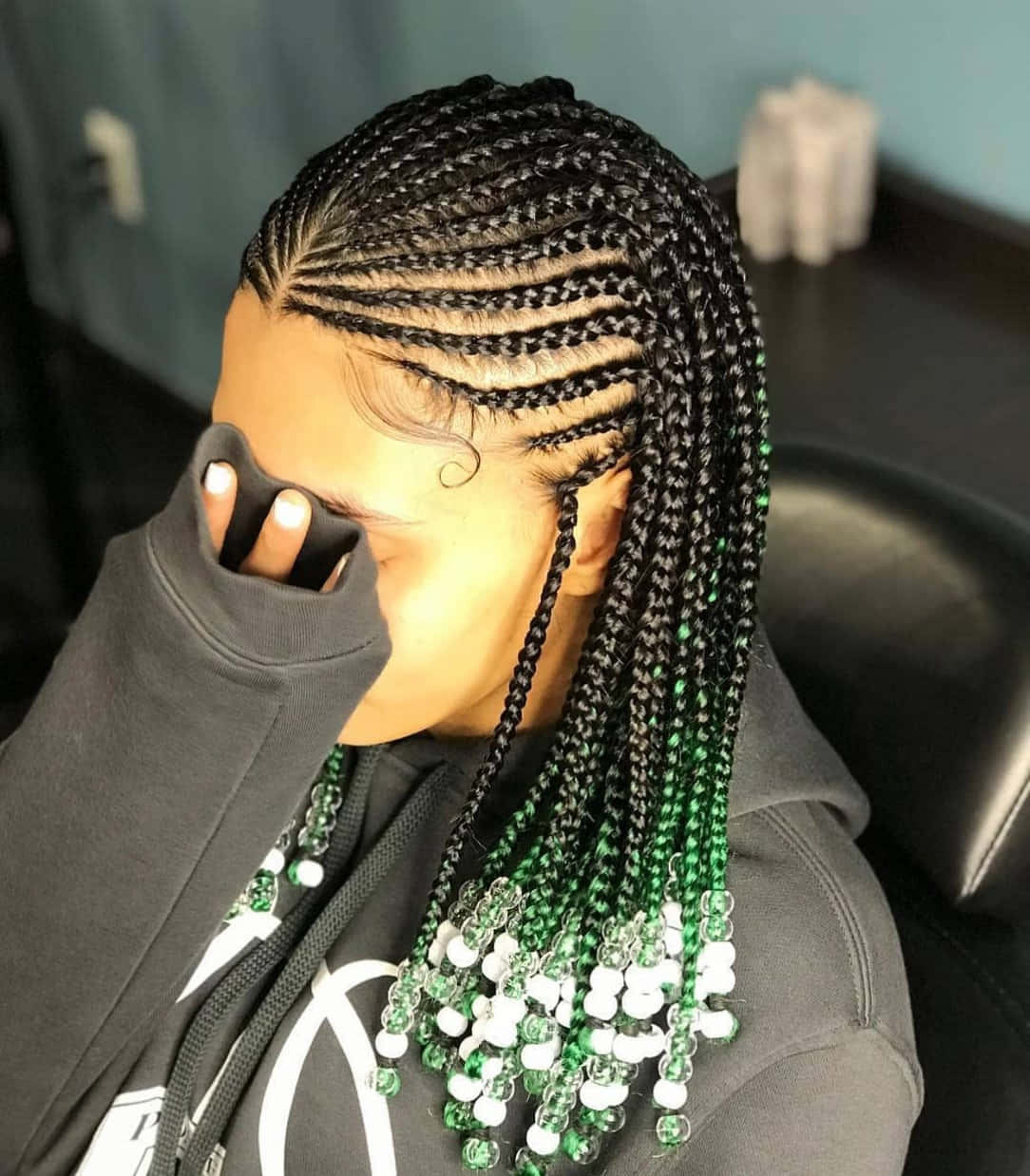 Green Ombre Braids with Beads — Winter Braids for Black Women