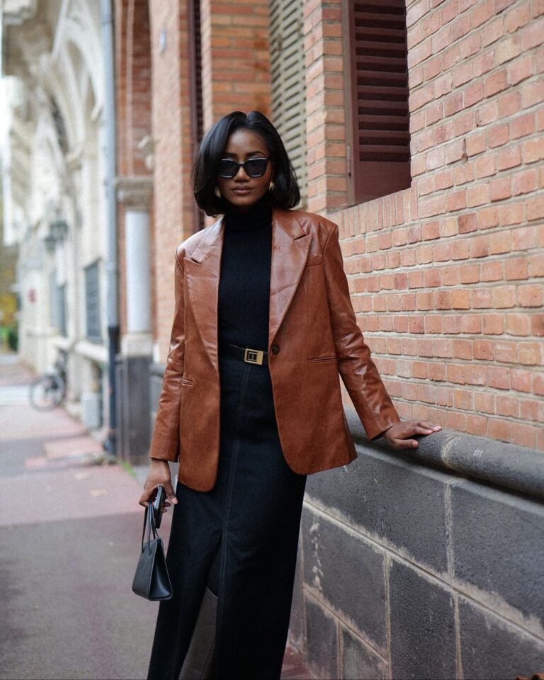 Brown Leather Blazer Adds Warmth to Black Winter Staples Brown Leather Blazer Adds Warmth to Black Winter Staples — December Outfits