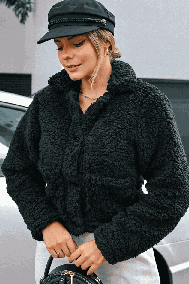 Black Cropped Teddy Coat with a Cap for an Edgy Vibe — Teddy Coat Outfits