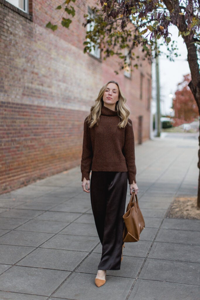 Tan Pointed-Toe Pumps Outfit Idea Tan Pointed-Toe Pumps Outfit Idea — Chocolate Brown Outfits