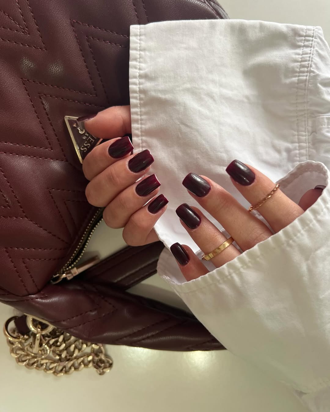 High Gloss Deep Plum Glossy Short Square Nails High Gloss Deep Plum Glossy Short Square Nails — Winter Nail Colors for Women Over 50