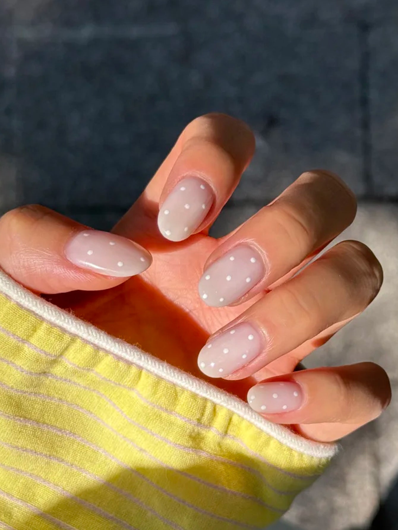 Sheer Nude with White Dot Medium Ovals Sheer Nude with White Dot Medium Ovals — Winter Acrylic Nails