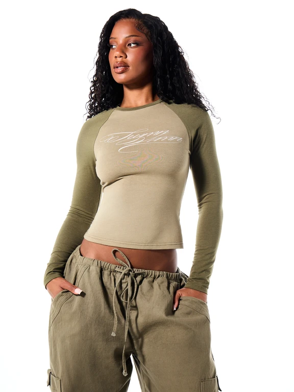 Khaki and Olive Green Raglan Tee with Cargo Pants — Loungewear Outfits