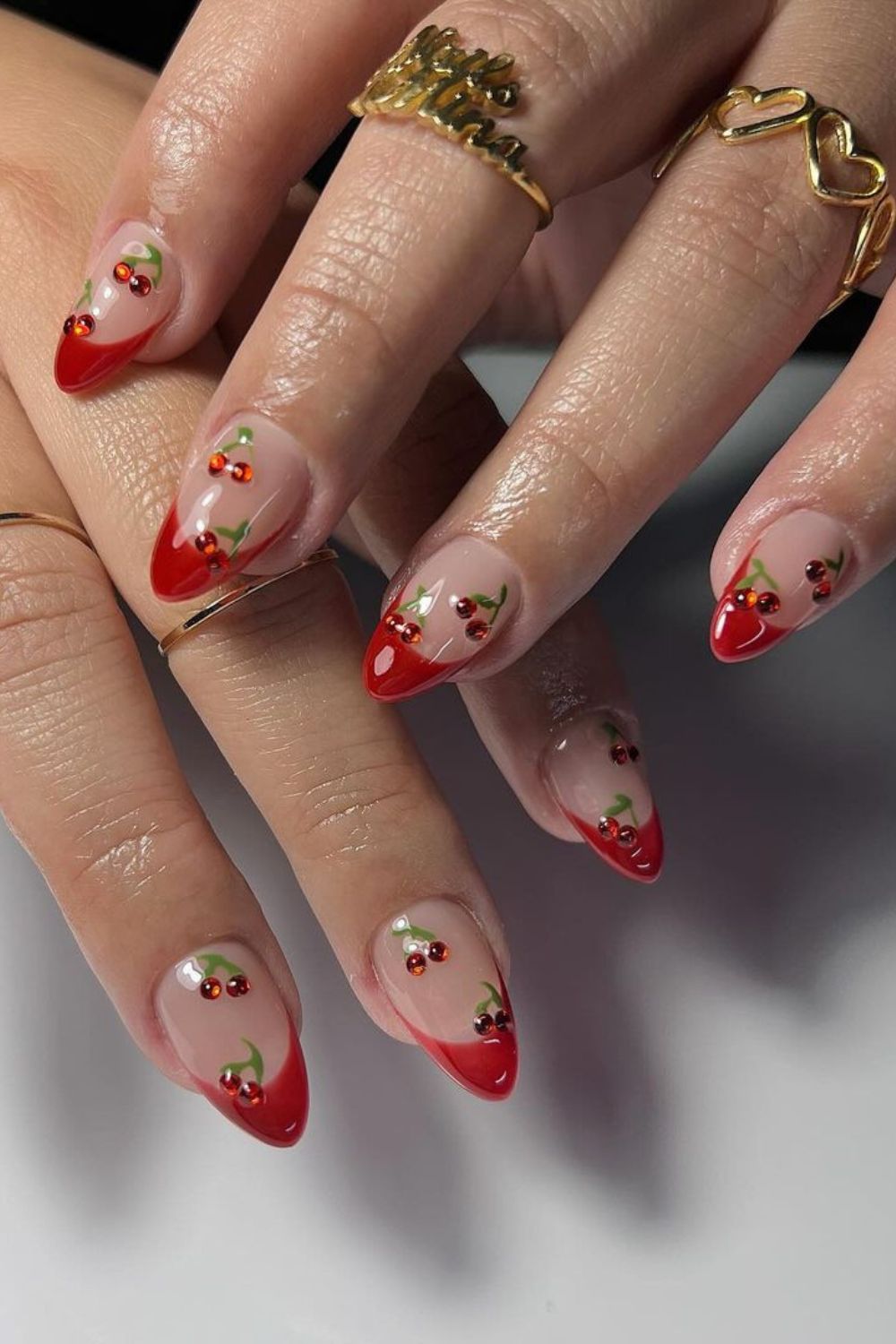 Sheer Nude Deep Red Green Stem Red Gems Visual Idea Sheer Nude Deep Red Green Stem Red Gems Visual Idea — Cherry Red Nails