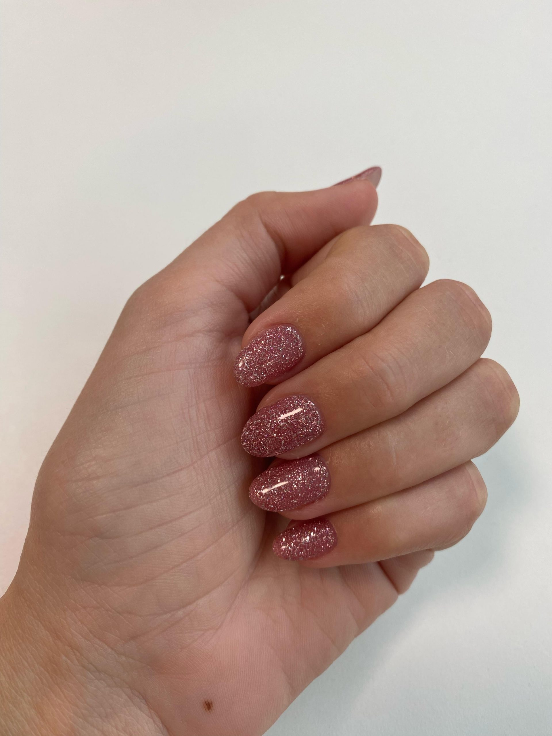 Rose Gold Glitter Almond Sparkle — Winter Acrylic Nail Colors