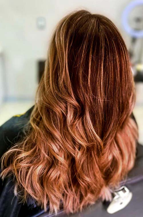 Wavy Hair With Copper Highlights — Low Maintenance Winter Haircuts