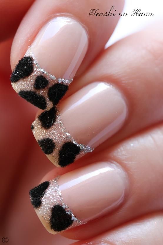 Nude Base Flocked Leopard French — Velvet Nails
