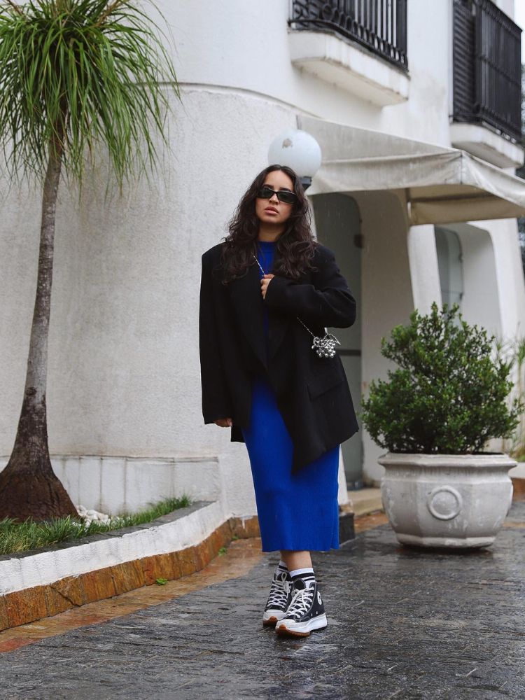Knit Woven Blazer Fabric Outfit Idea — Winter Outfits for Women Over 40