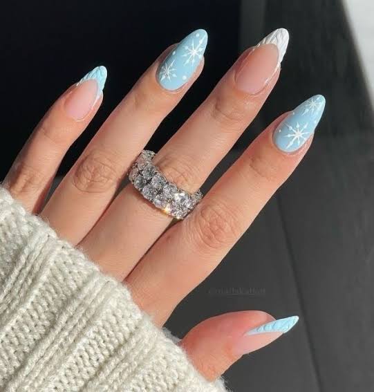 Light Blue Snowflake French Light Blue Snowflake French — Cute Winter Nails