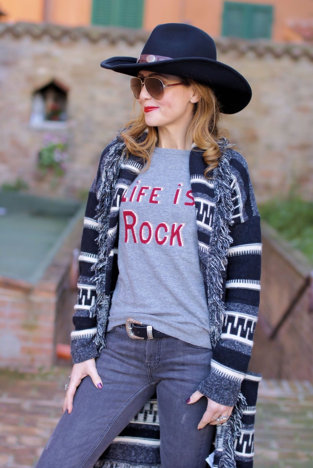Fringed Cardigan and Cowboy Hat for a Rock-Inspired Vibe — Nashville Winter Outfits