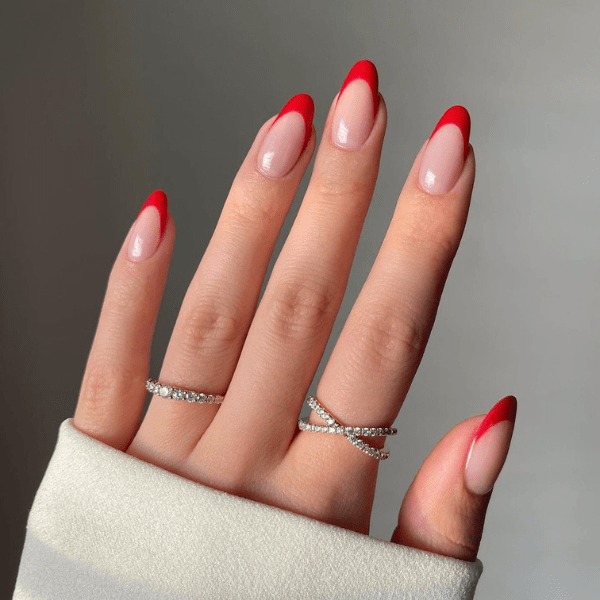 Vibrant Red Tip French Manicure Vibrant Red Tip French Manicure — Winter Red Nails
