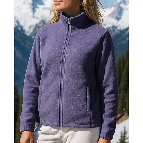 Purple Fleece Jacket with White Base Layer for Cold Hikes — Winter Hiking Outfits