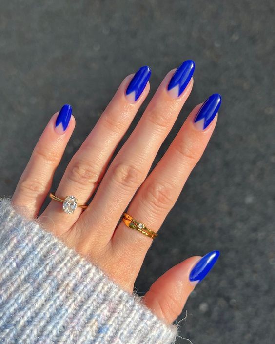 Vibrant Blue With Chevron Cuticle Design — Winter Blue Nails