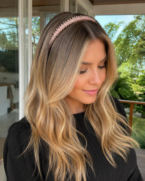 Mid Back Ash Blonde Waves With Sparkling Headband Mid Back Ash Blonde Waves With Sparkling Headband — Winter Hairstyles with Headband