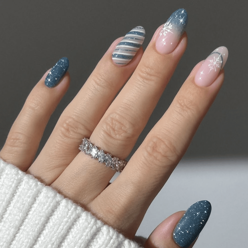 Winter Wonderland Gradient Oval Nails — Long Winter Nails