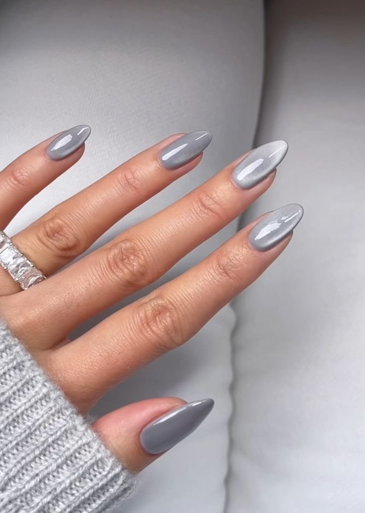 Cool Grey Cat-Eye Stiletto Nails Cool Grey Cat-Eye Stiletto Nails — Winter Nail Colors