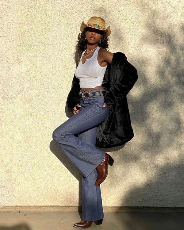 Faux Fur Jacket Layered Over Denim Jeans — Western Winter Outfits