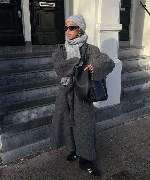Monochromatic Grey Knit for a Relaxed, Oversized Aesthetic — Beanie Outfits