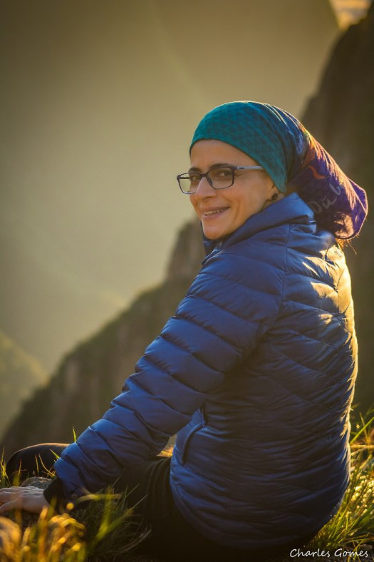 Blue Puffer Jacket with Patterned Headscarf for Cold Weather — Winter Hiking Outfits