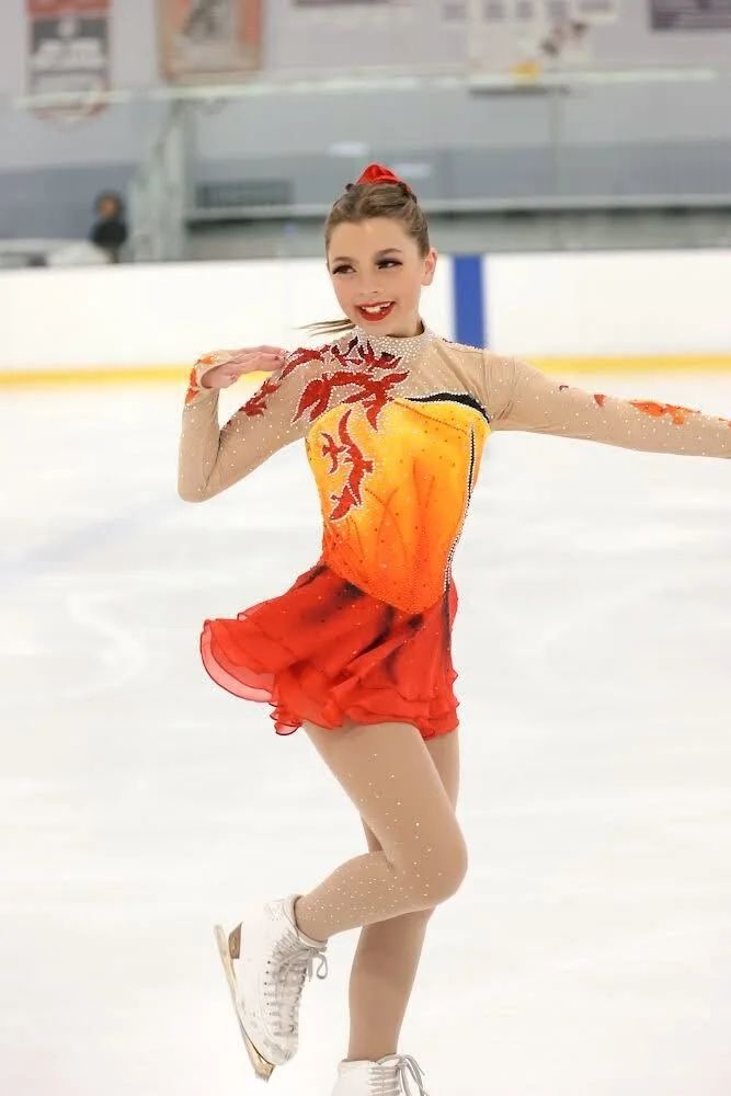 Nude Mesh Top with Fiery Flame Embellishments and Skirt Nude Mesh Top with Fiery Flame Embellishments and Skirt — Ice Skating Outfits