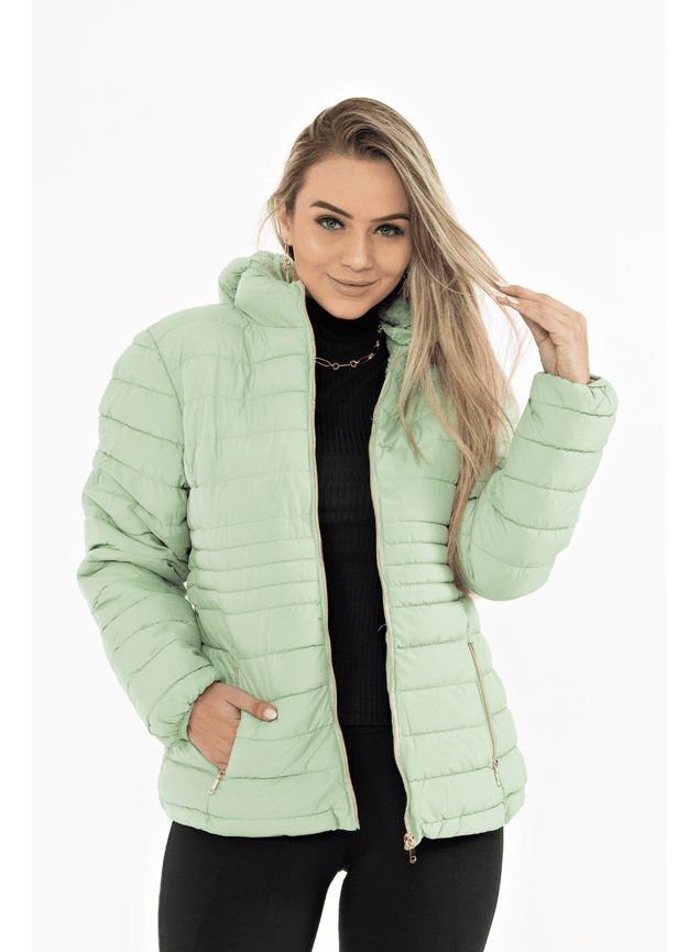 Fitted Mint Green Puffer with Turtleneck — Winter Jackets for Women