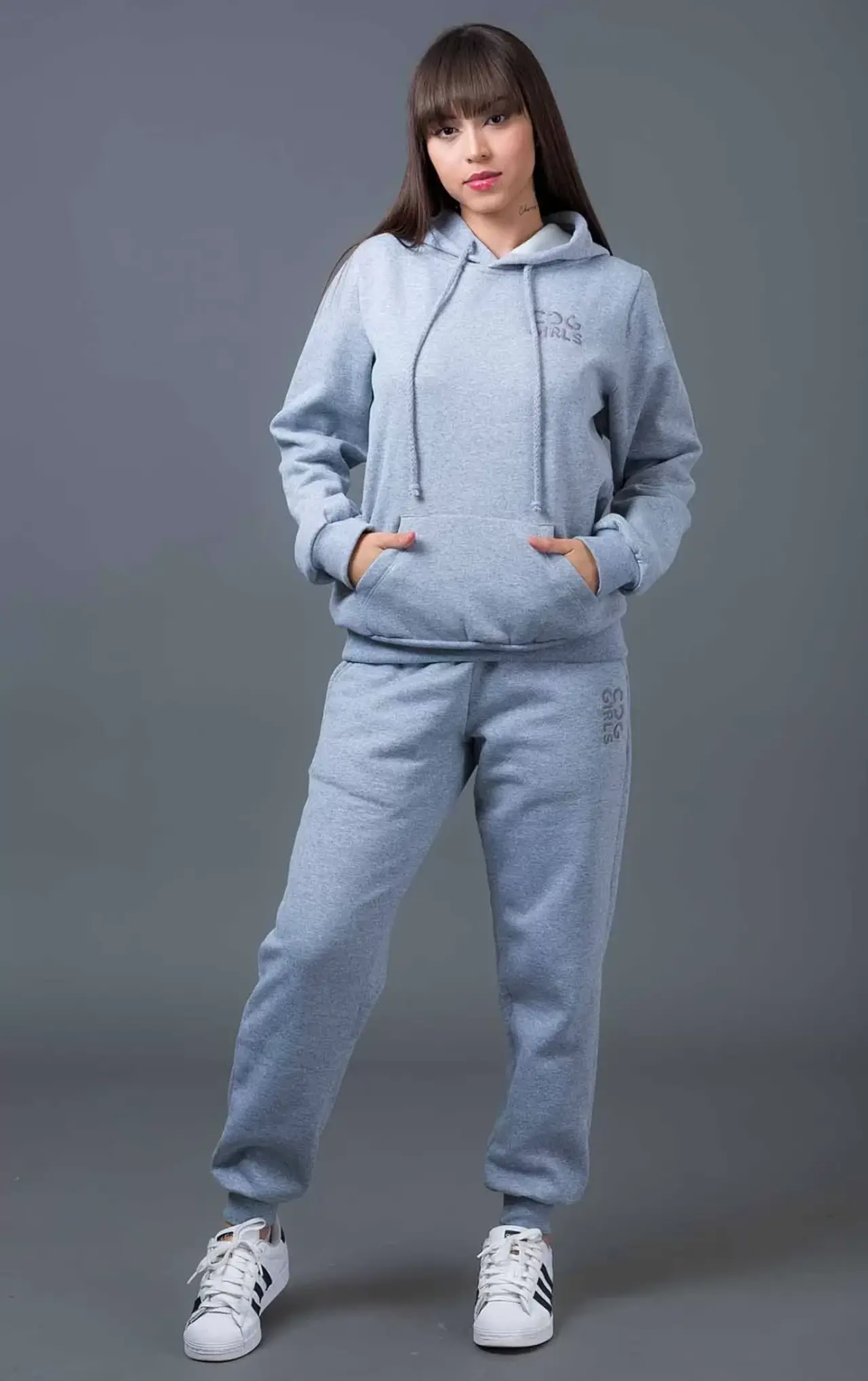 Light Blue Fleece Tracksuit with Sneakers — Winter School Outfits