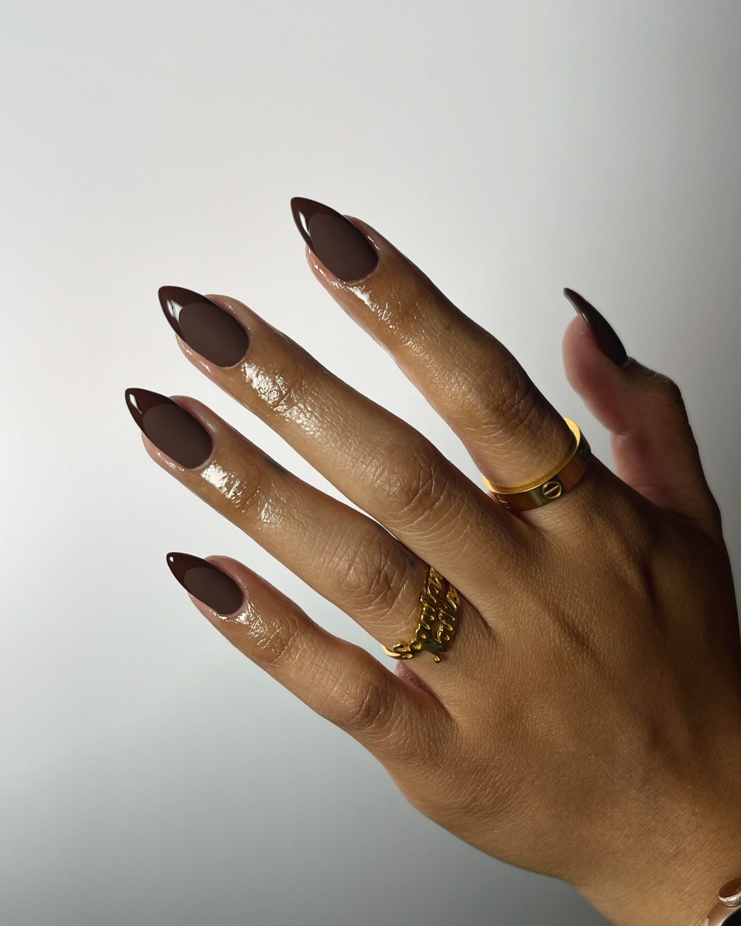 Medium Almond Uniform Glossy Medium Brown — Chocolate Brown Nails