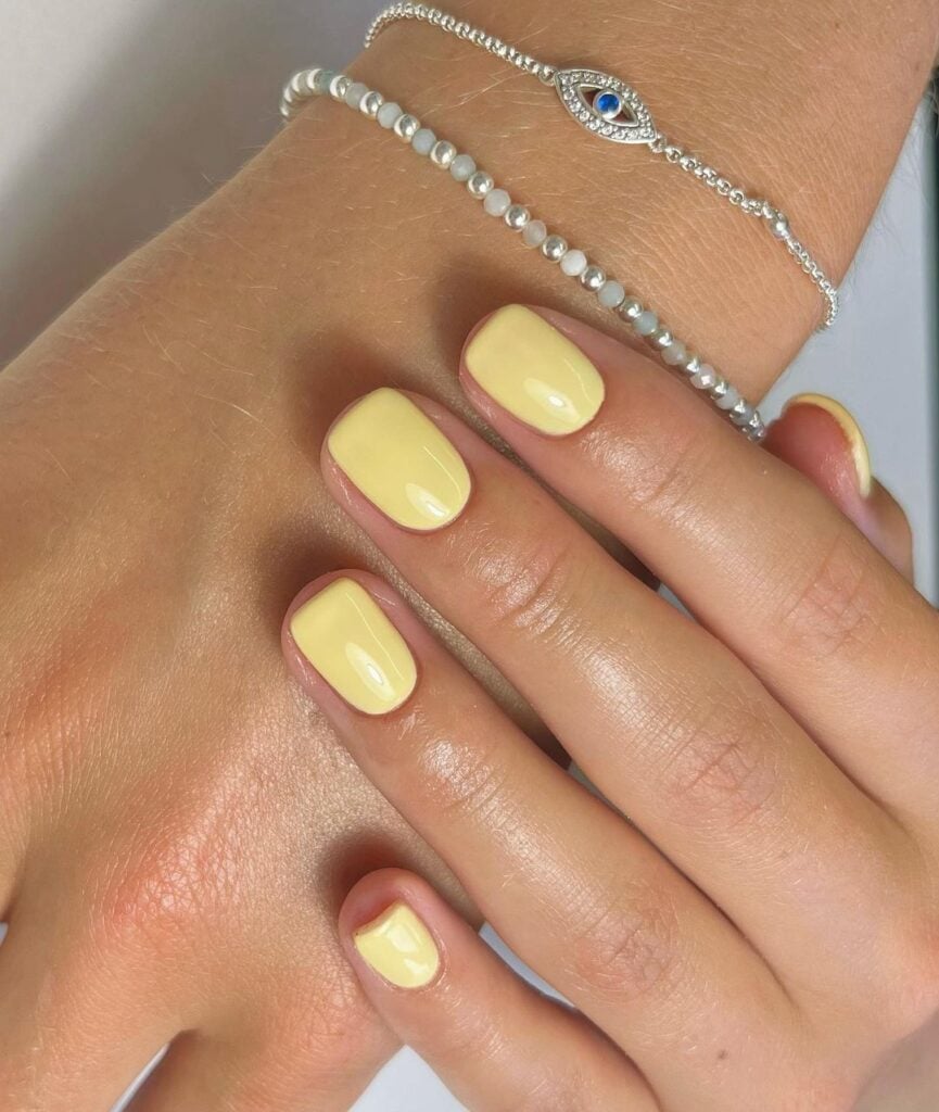 Bright Pastel Yellow Short Square — Pastel Winter Nails