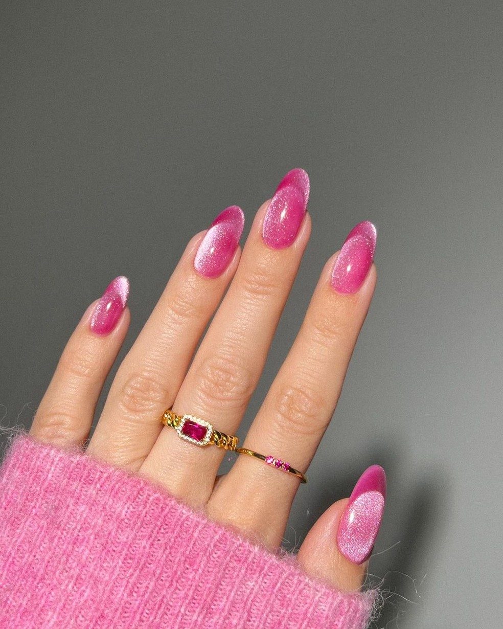Hot Pink Jelly Cat-Eye French Tips — Velvet Nails
