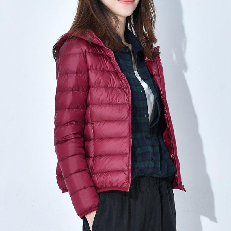 Casual Cropped Burgundy Puffer with Plaid — Winter Jackets for Women