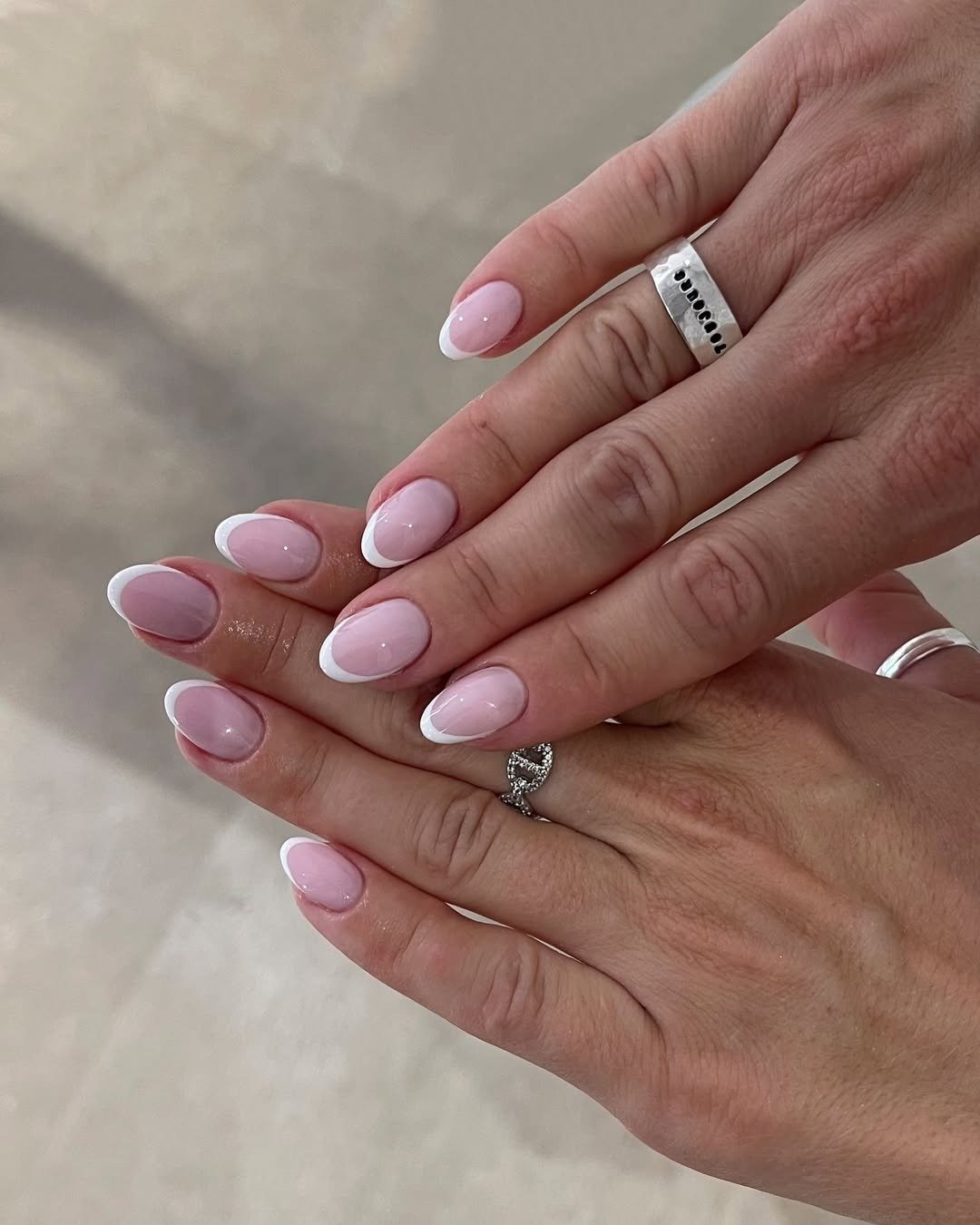 Sheer Pink French Tip Oval Nails Sheer Pink French Tip Oval Nails — Winter Wedding Nails