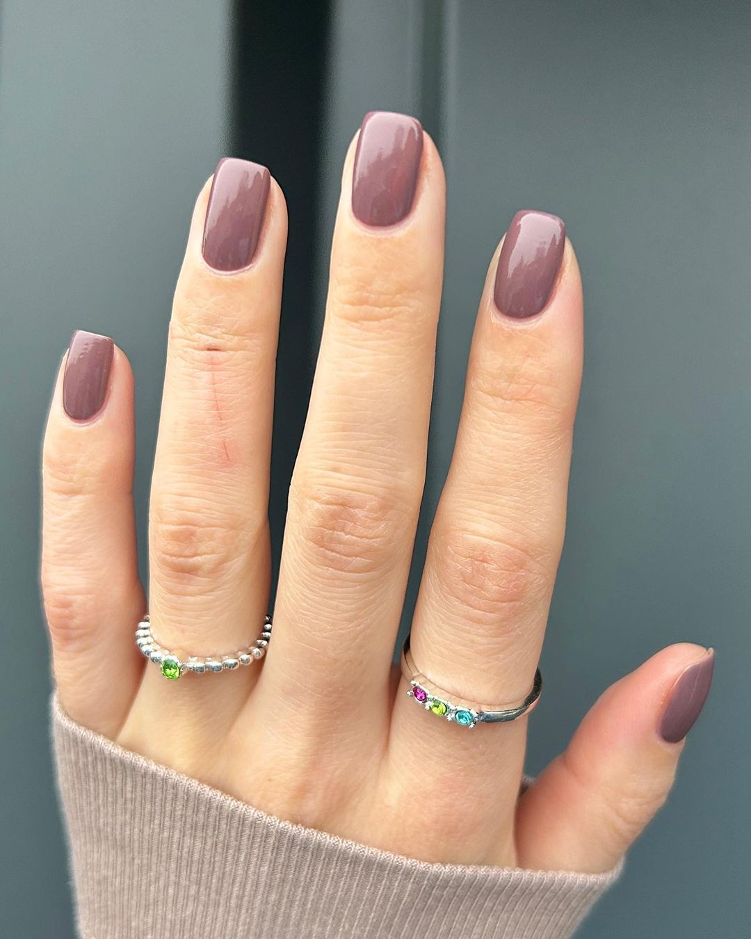 Muted Mauve Brown Visual Idea — Short Winter Square Nails