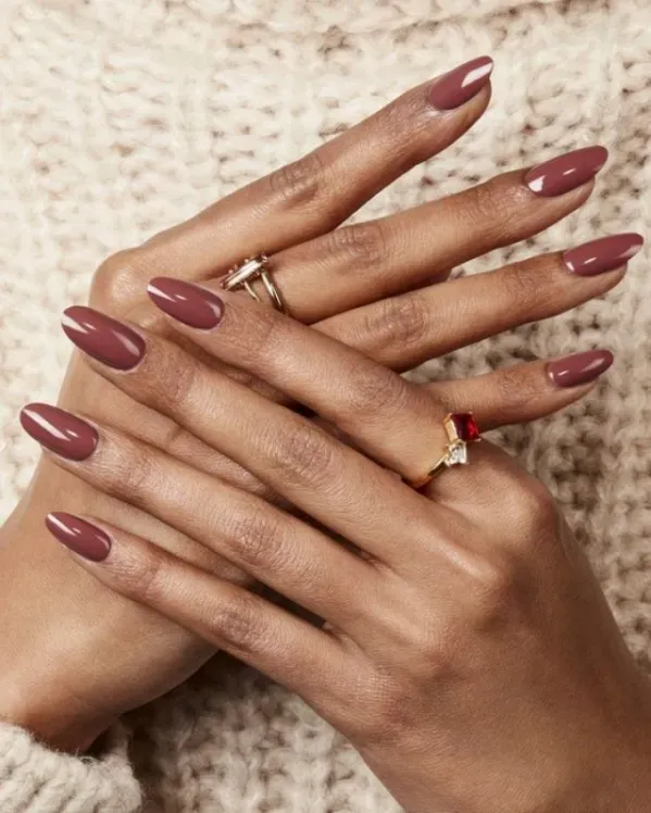 Medium Almond Mauve Brown Glossy Nails — Everyday Winter Nails