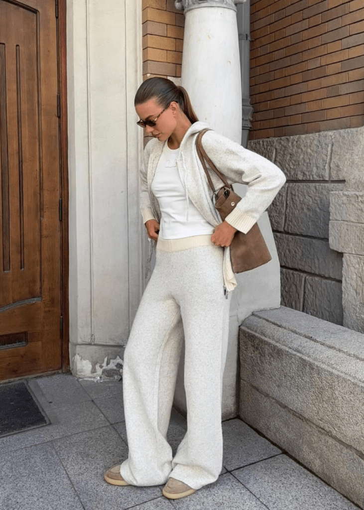 Layered Beige Knit Set with Hooded Cardigan — Knit Set Outfits