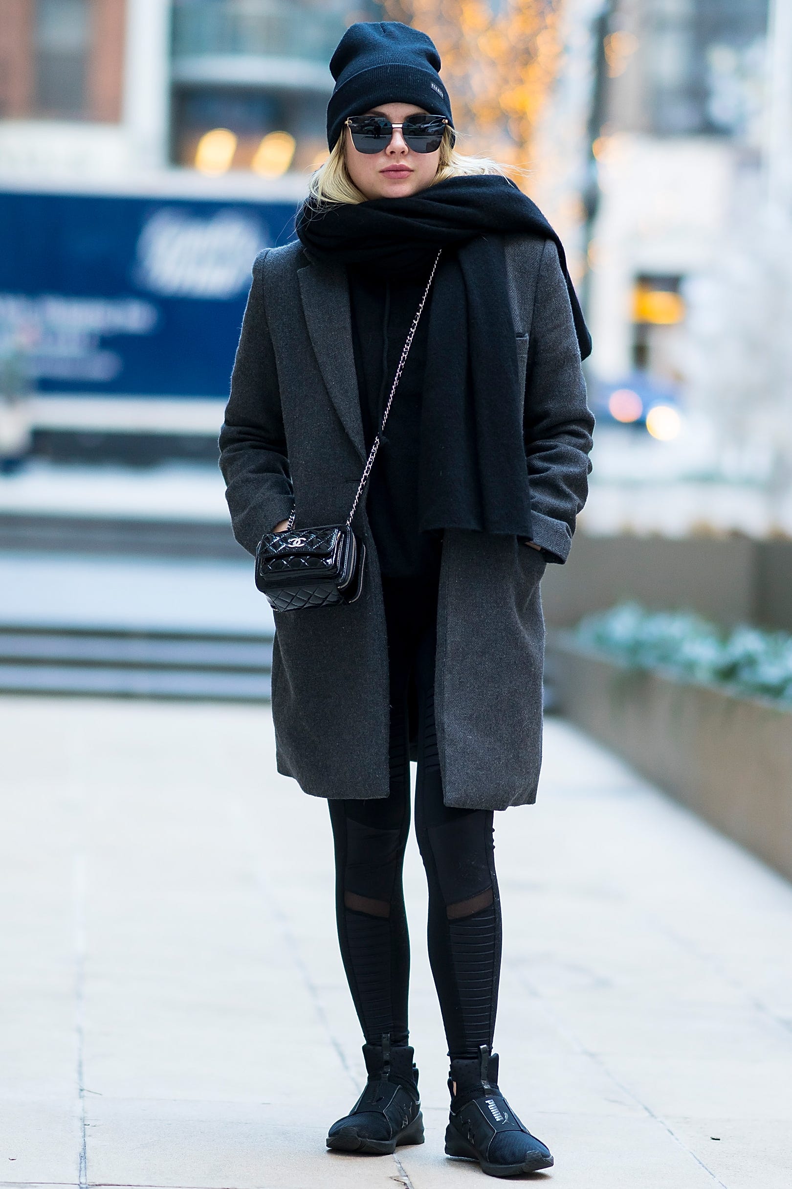 Chic Winter Layers with a Black Beanie and Grey Wool Coat — Beanie Outfits