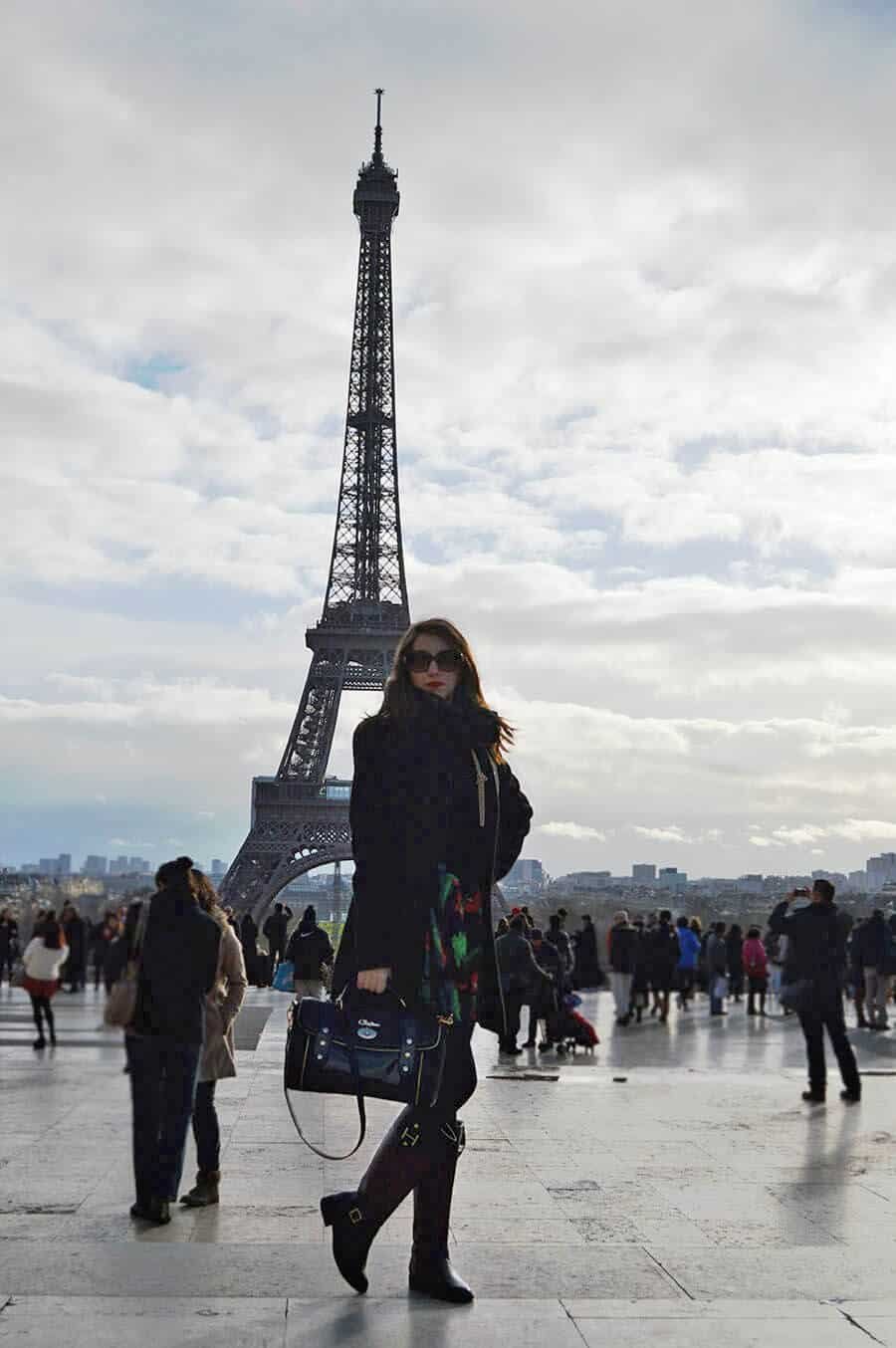 Classic Black Wool Coat with a Colorful Scarf and Knee-High Boots — Paris Winter Outfits