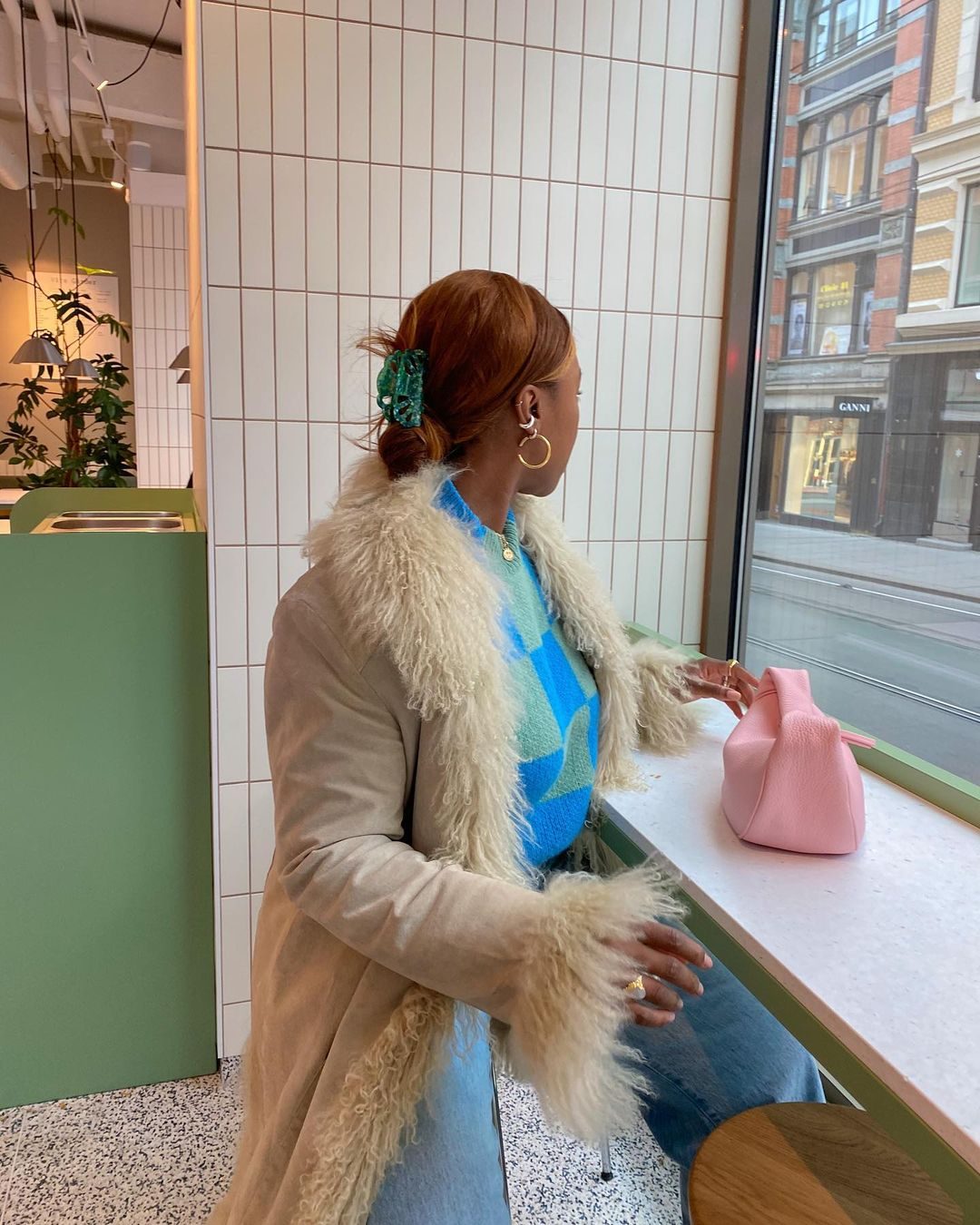 Shearling-Lined Coat and Knit Sweater: Cozy Y2K Layers — Y2K Winter Outfits