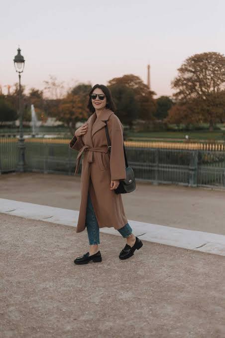 Relaxed Daytime: Camel Wrap Coat with Tie Belt — Camel Coat Outfits