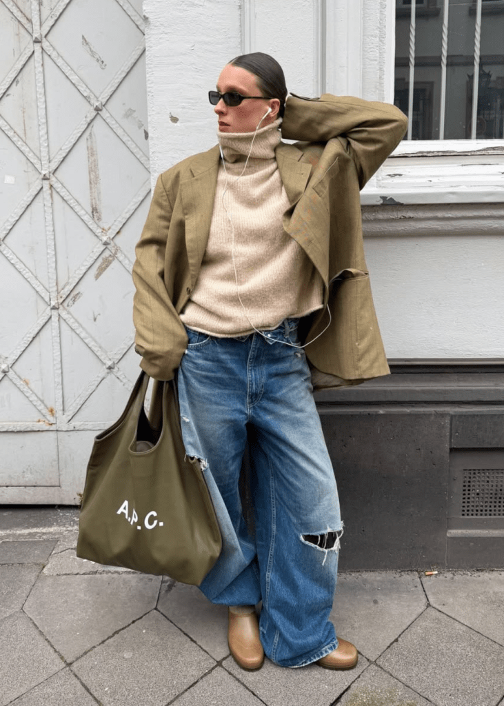 Olive Blazer and Denim Jeans: Effortless Casual Chic — Comfy Winter Outfits