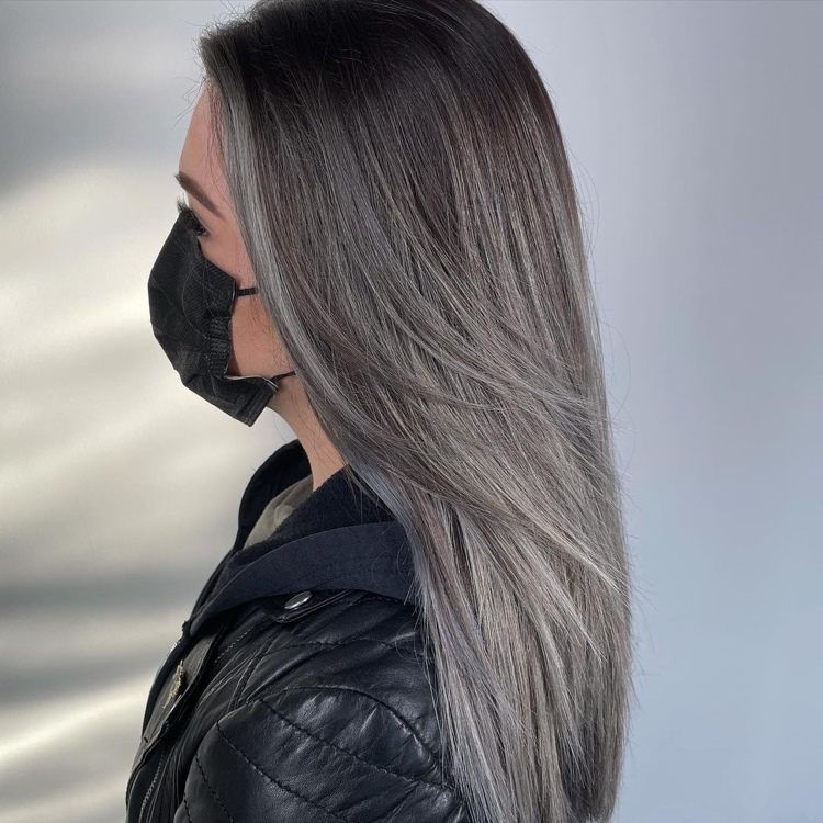 Dark Brown With Ash Blonde Silver Highlights Dark Brown With Ash Blonde Silver Highlights — Winter Hair Colors for Gray Hair