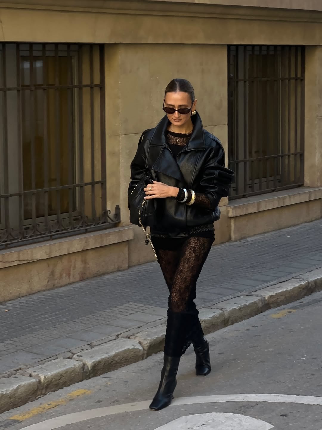 Edgy Evening Look with Lace and Leather — Knee High Boots Outfits