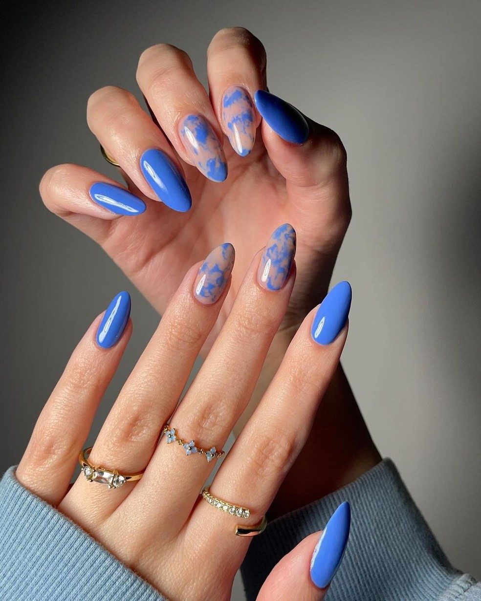 Dazzling Deep Navy Glitter Almond — Navy Blue Nails