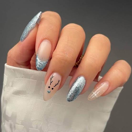 Nude Almond Reindeer French Nude Almond Reindeer French — Cute Winter Nails