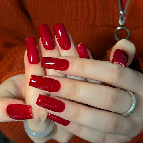 Deep Opaque Red Glossy Medium Square Deep Opaque Red Glossy Medium Square — Winter Nail Colors for Women Over 50