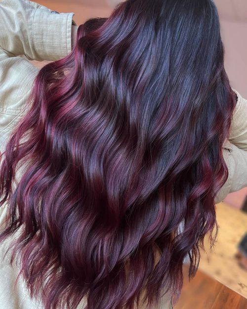Dark Base With Vibrant Plum & Red — Plum Hair Color