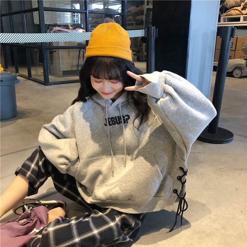Grey Hoodie with Side Lace-Up and Plaid Pants Grey Hoodie with Side Lace-Up and Plaid Pants — Winter Streetwear Outfits