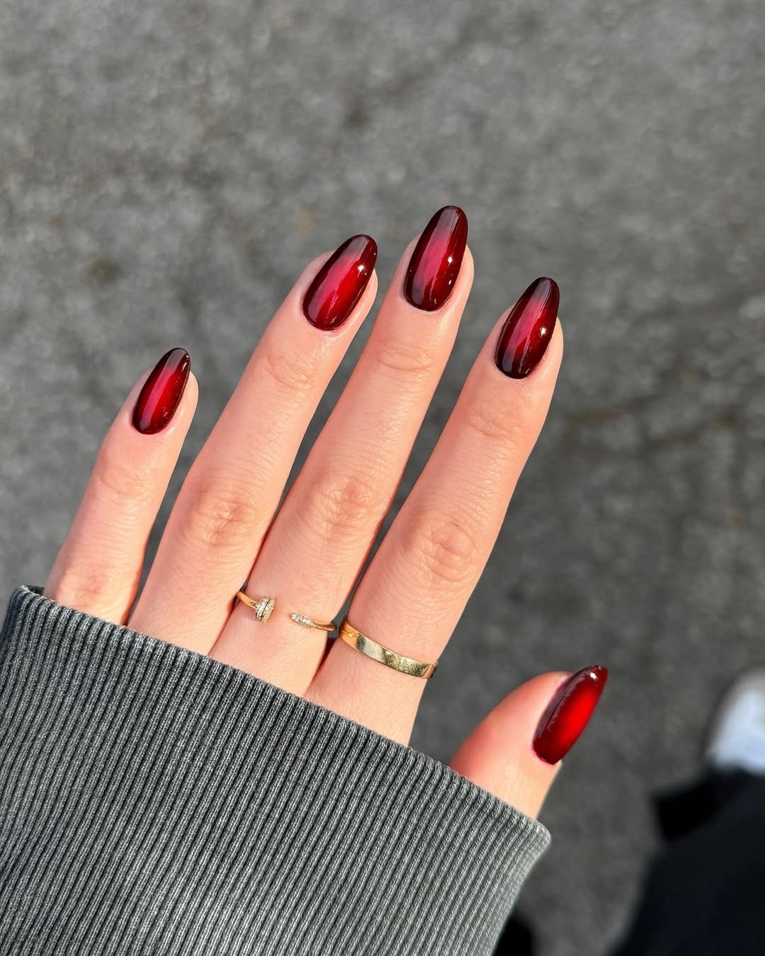 Black to Cherry Red Ombre Almond Nails — Black Cherry Nails