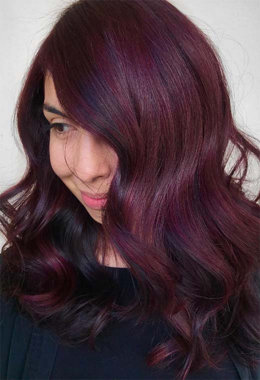 Dark Brown With Dimensional Plum Balayage — Plum Hair Color