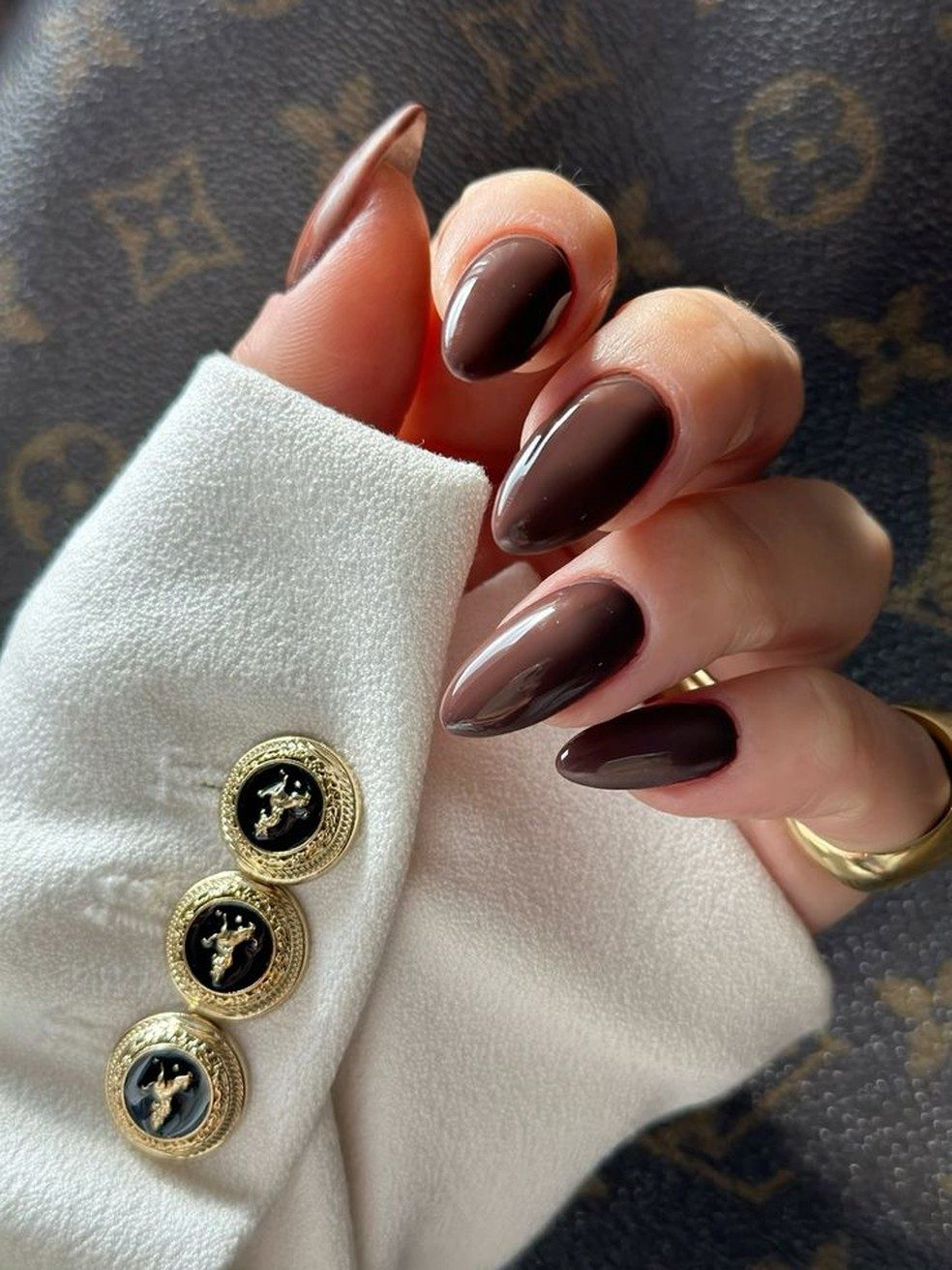 Medium Almond Deep Rich Chocolate Glossy — Chocolate Brown Nails