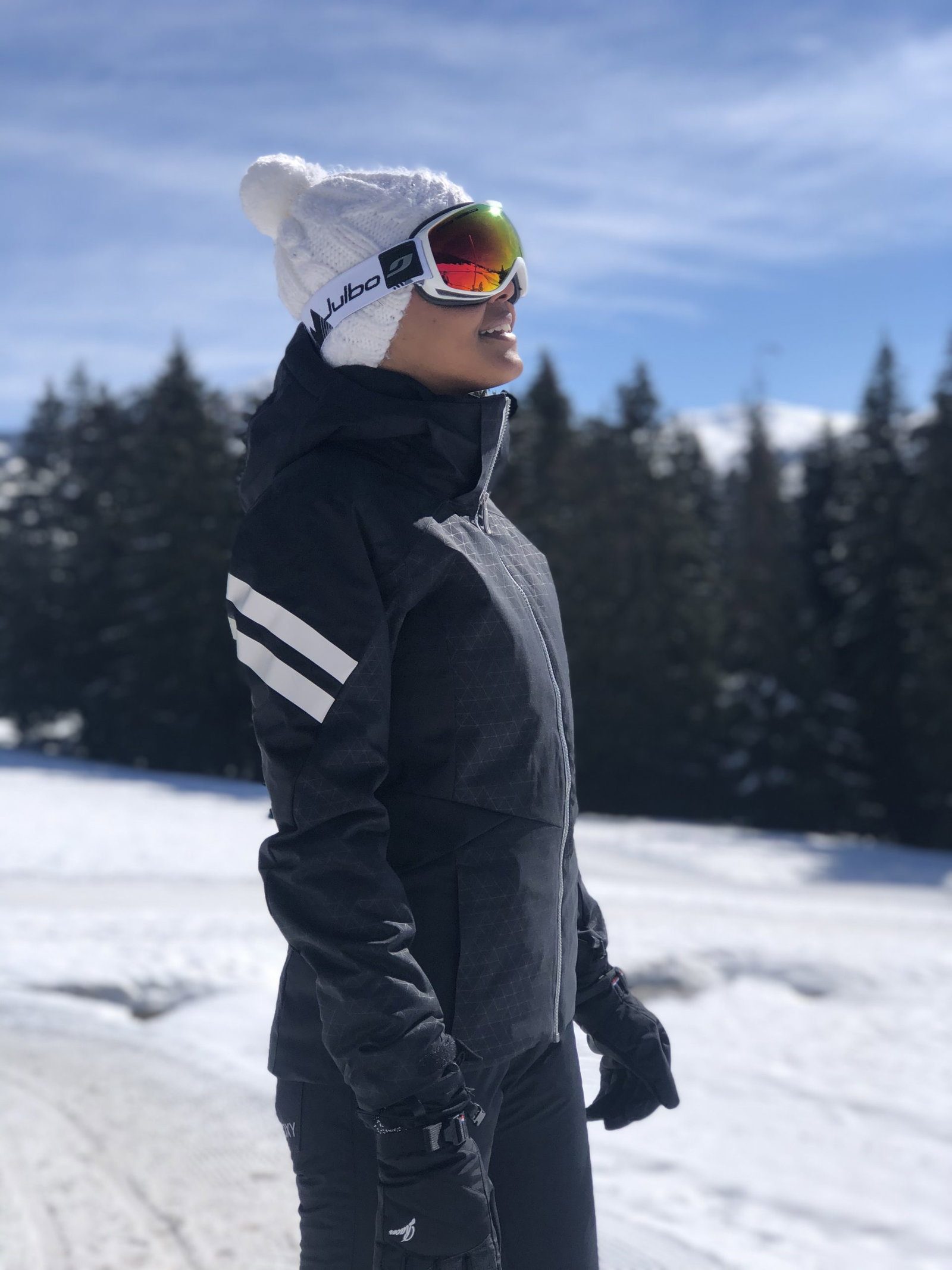 Classic Black Ski Jacket with White Stripes for Timeless Appeal Classic Black Ski Jacket with White Stripes for Timeless Appeal — Ski Outfits